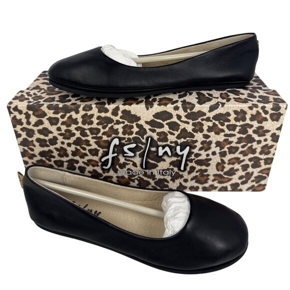 Fs/NY Shoes - French Sole (Fs/NY) Women's Sloop Flat Black Nappa Leather Italian Shoes Size 7